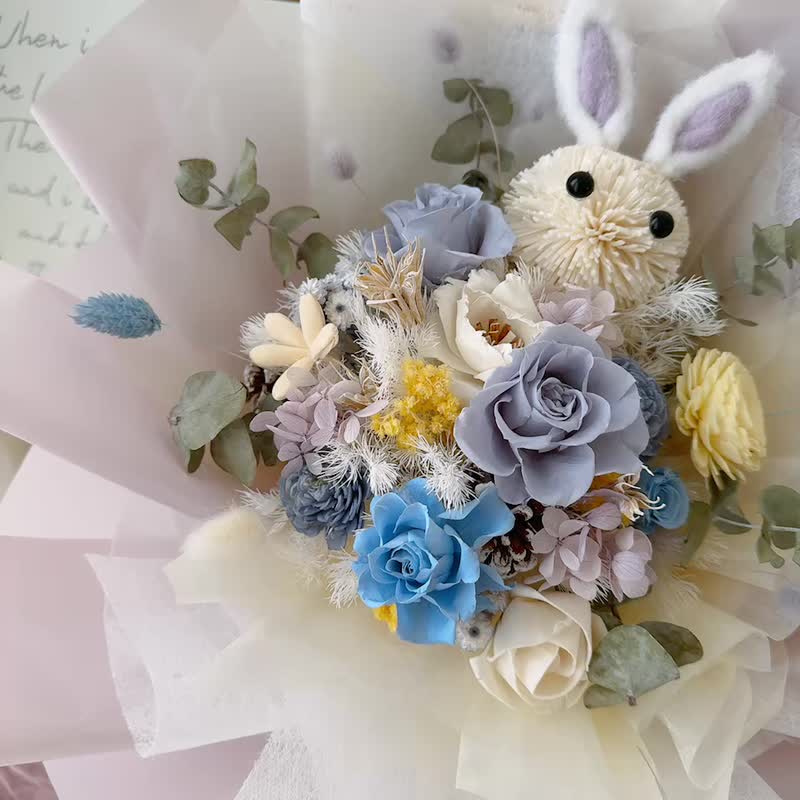 永生花束|暮蓝月兔-情人.生日.结婚纪念.永生花.升迁.毕业花束. - 干燥花/捧花 - 植物．花 白色