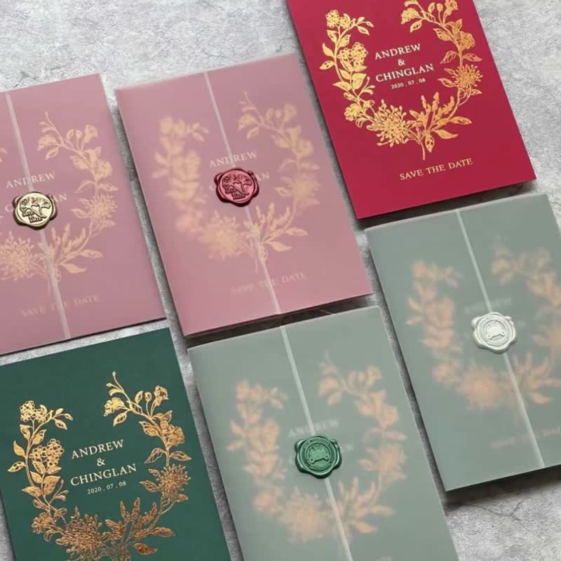 烫金明信片设计O封面可定制结婚日期与新人姓名O - 卡片/明信片 - 纸 红色