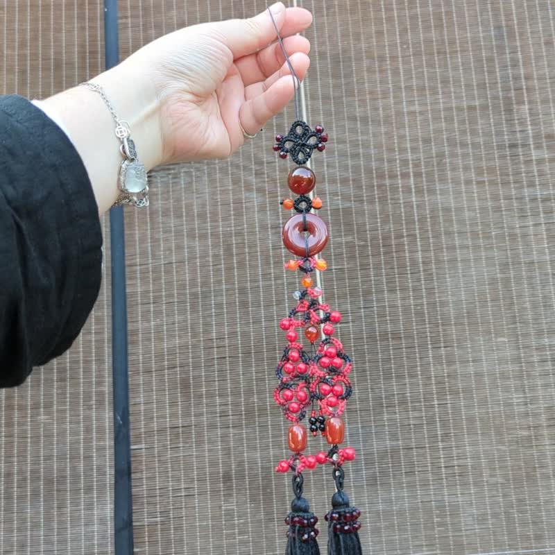 zootee猪蹄手工汉服禁步腰佩挂饰笛子洞箫挂穗天然水晶玛瑙流苏 - 吊饰 - 水晶 黑色