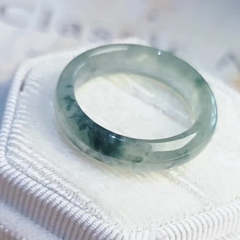 稀有•特色•招财|疗愈泼墨冰玻放光蓝飘花|缅甸A货翡翠戒圈戒指 - 戒指 - 玉石 