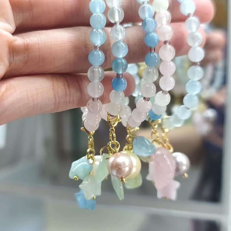 彩虹绿柱石 海蓝宝 摩根 贝珠 星 善扇 招财 脉轮 手链 单品 礼物 - 手链/手环 - 宝石 多色