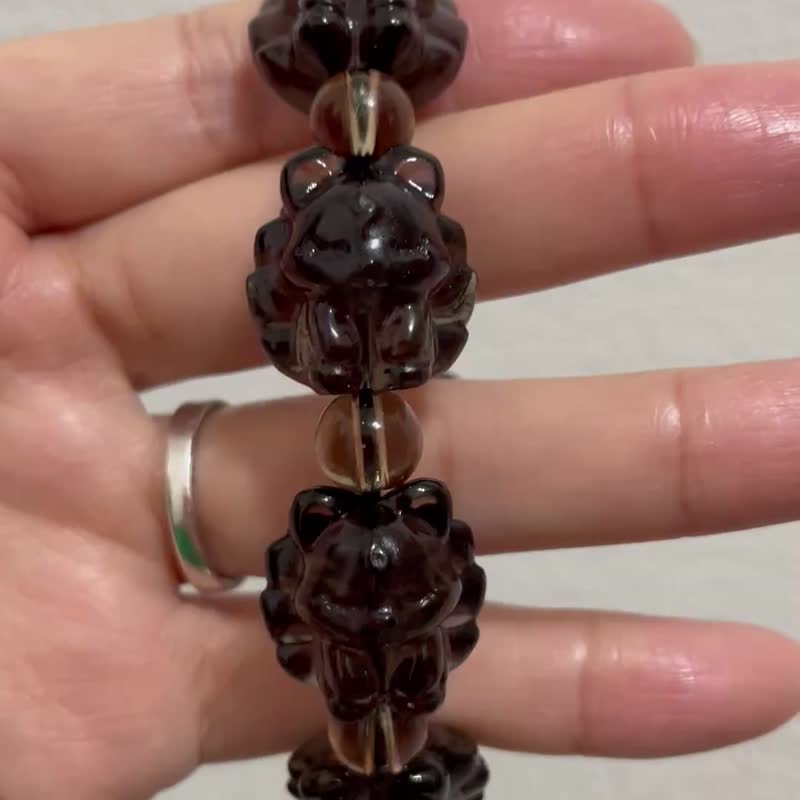 灵性加持 招财 【冰曜九尾狐雕刻件设计手串】特殊搜藏/一物一拍 - 手链/手环 - 水晶 黑色