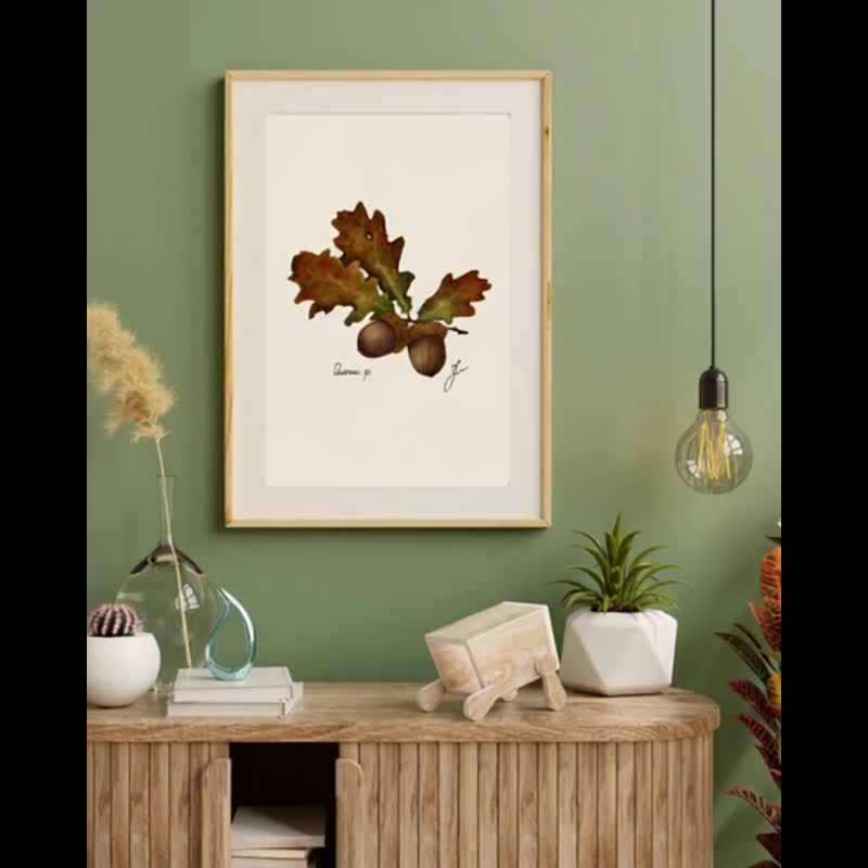 橡树叶植物画 手绘秋日叶片挂画 - 电子手绘真人画像/绘画/插画 - 其他材质 