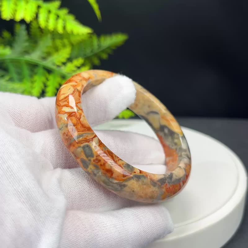 精美 墨西哥疯狂玛瑙手镯 52+MM 高瓷玉化多彩云状锦纹 积极乐观 - 手链/手环 - 半宝石 多色