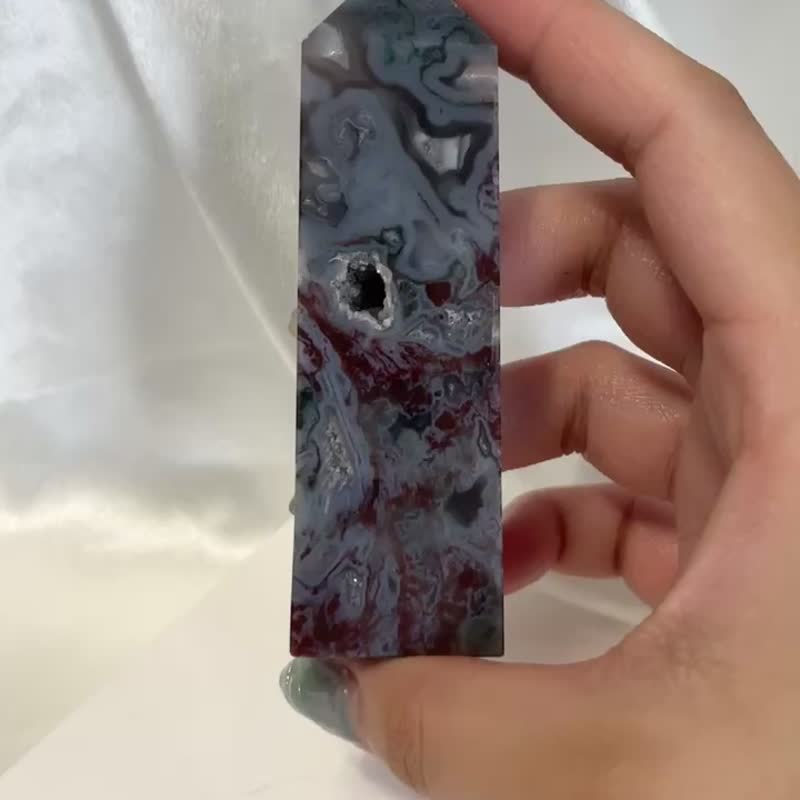 马达加斯加 水草玛瑙柱 一套两件 - 摆饰 - 水晶 多色