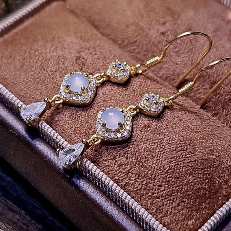 桃花•贵人•招财|梦幻高冰玻放仙女粉紫|缅甸A货翡翠纯银耳环 - 耳环/耳夹 - 玉石 