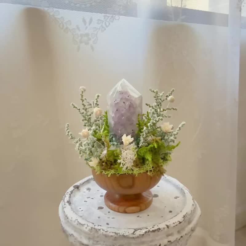 原生态  仙女粉 紫水晶  能量水晶柱。 微景观永生叶材 - 植栽/盆栽 - 水晶 紫色