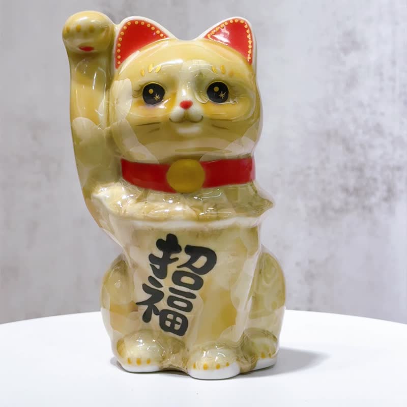 【金铃迎祥】日本清水烧招财猫 | 花结晶 金花 招福 - 摆饰 - 瓷 金色