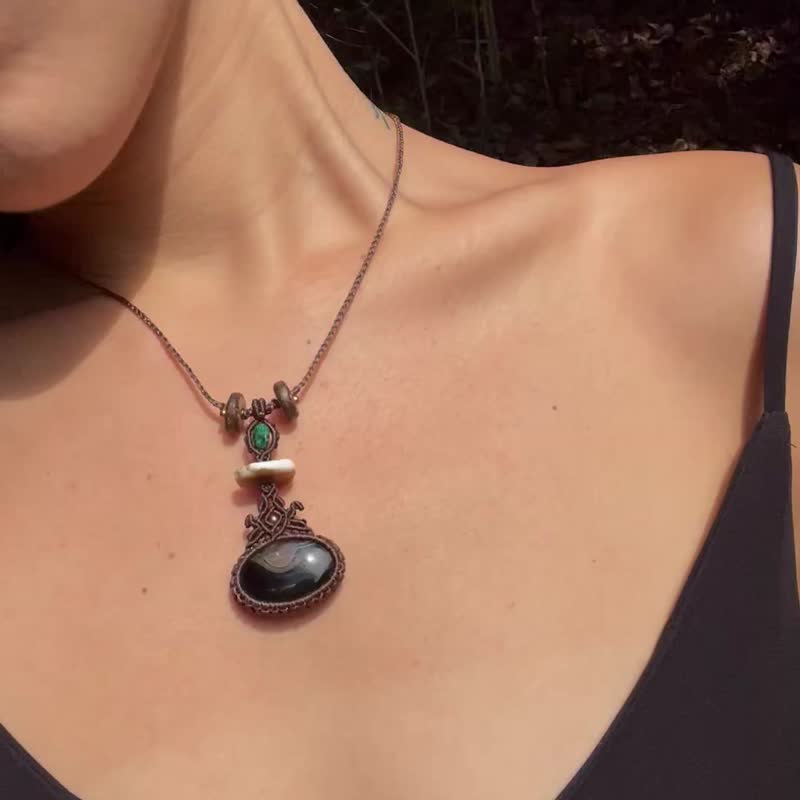 黑玛瑙基本款图腾编织项链 - 项链 - 宝石 