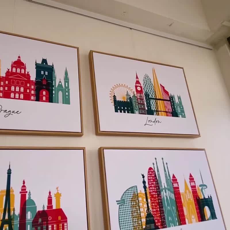 西班牙巴塞隆纳 - 极简西班牙城市挂画/北欧风情装饰画/卧室插画 - 海报/装饰画/版画 - 棉 多色