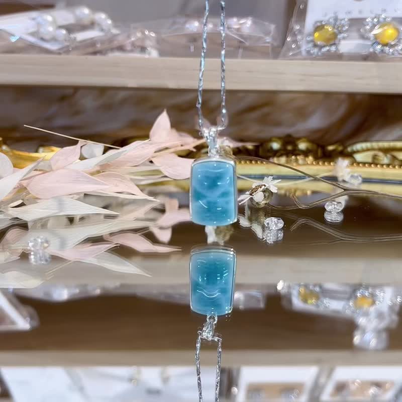 小方糖系列拉利玛海纹石项链17.5x12.5mm疗愈之石正面力量 - 项链 - 半宝石 蓝色