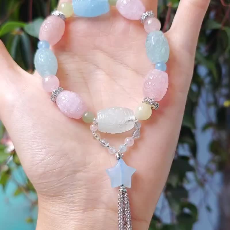 彩虹绿柱石 摩根石 海蓝宝 回纹 人缘 吉星高照 手链 单品 礼物 - 手链/手环 - 宝石 多色