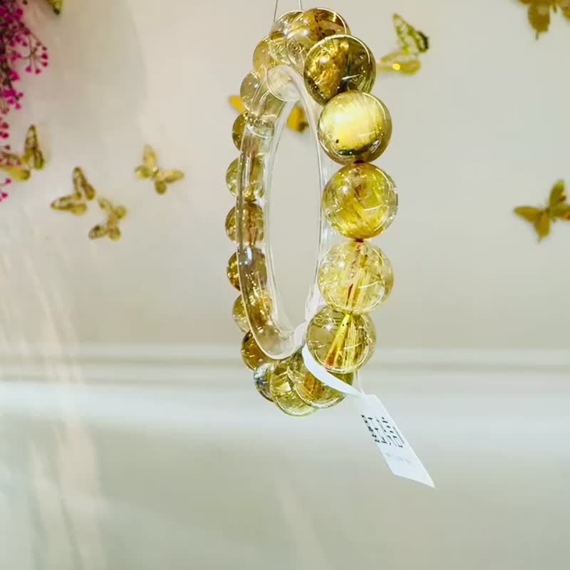 天然黄金厚板钛金钛晶11.5mm40.59g带母矿旺事业避邪招财化太岁 - 手链/手环 - 水晶 金色