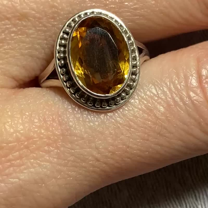 天然 黄水晶 戒指 尼泊尔 手工制 925纯银 - 戒指 - 水晶 