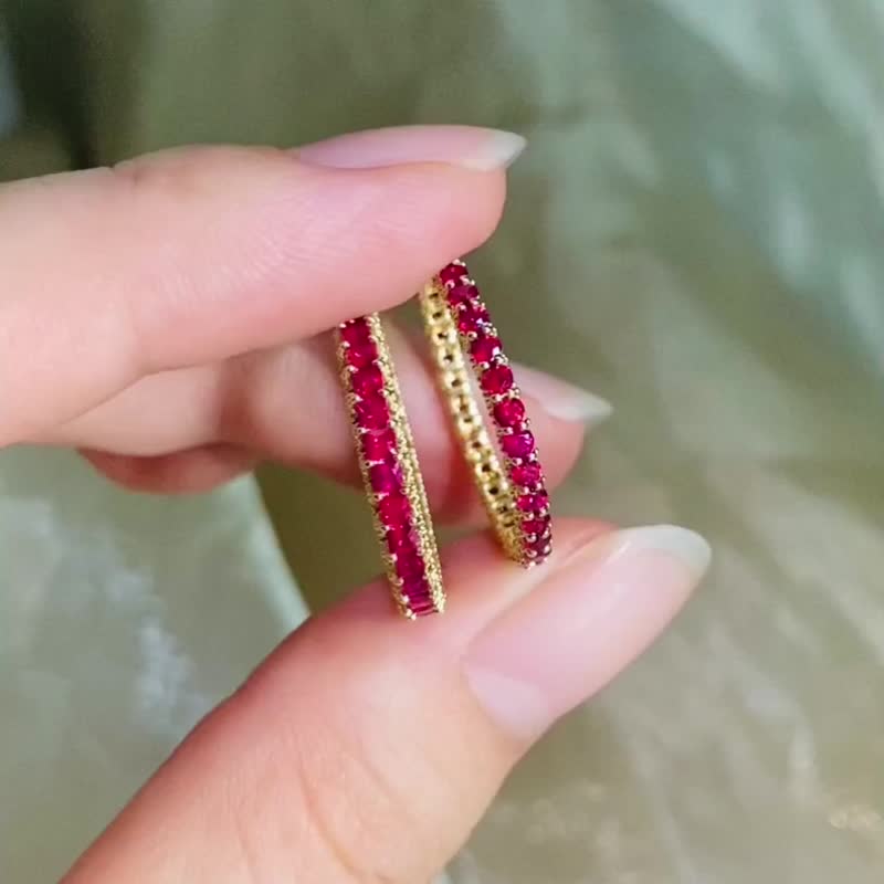 缘满钱途无量红绳红线招财开运鸽血红刚玉 18k 金红宝石戒指 - 耳环/耳夹 - 宝石 红色