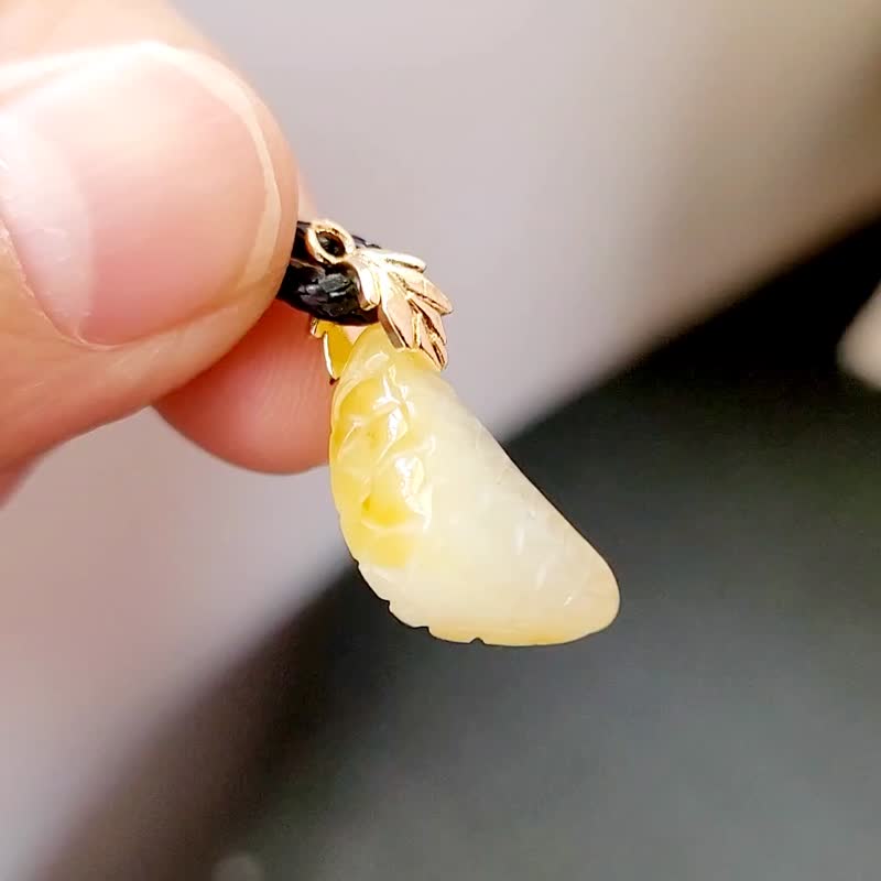 亲翠 天然翡翠 冰黄糖心橘手工特色锁骨链 大吉大利 - 项链 - 玉石 多色