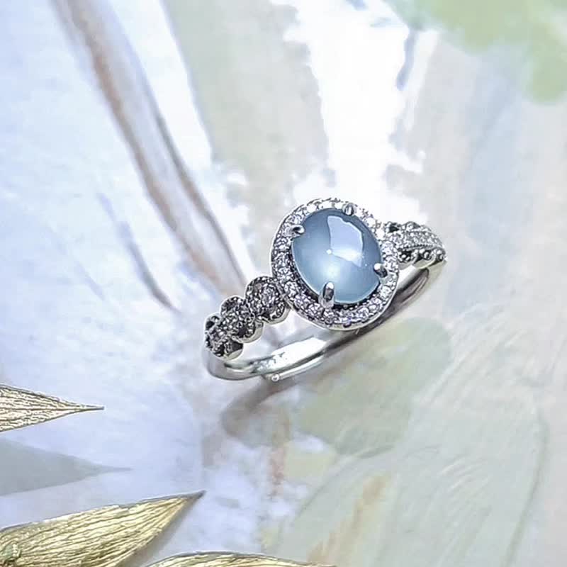 财水|仙气高冰玻蓝刚|A货翡翠纯银日系蕾丝款戒指 - 戒指 - 玉石 