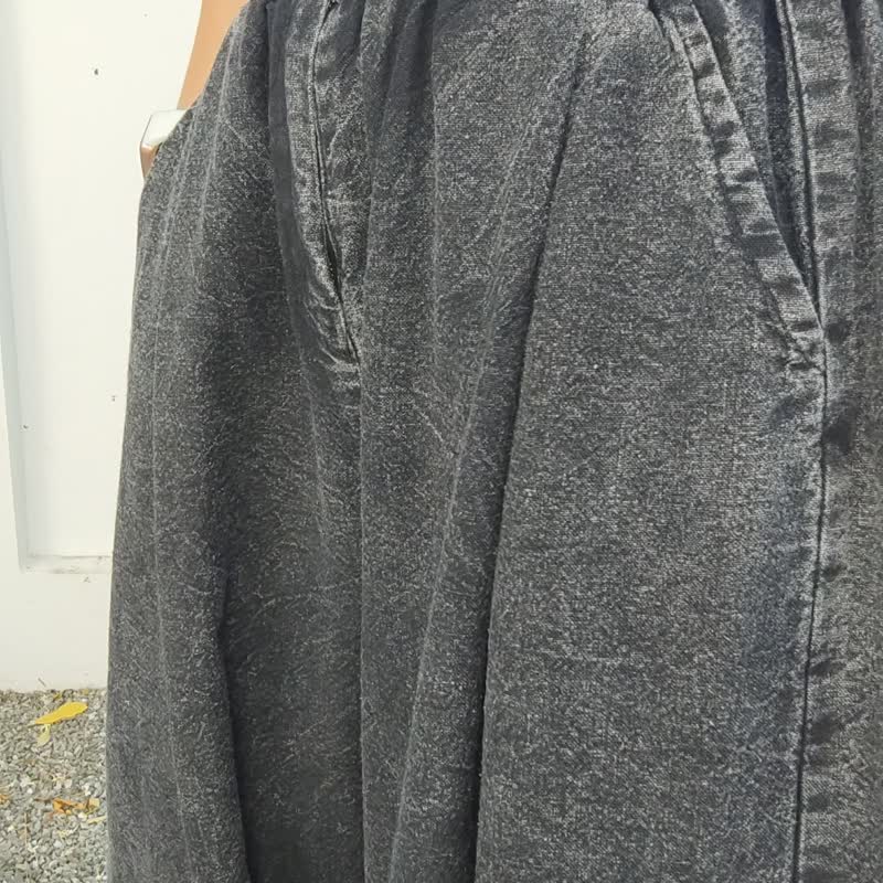 Black Stonewashed Indigo Dyed Wide Leg Pants - 女装长裤 - 棉 黑色