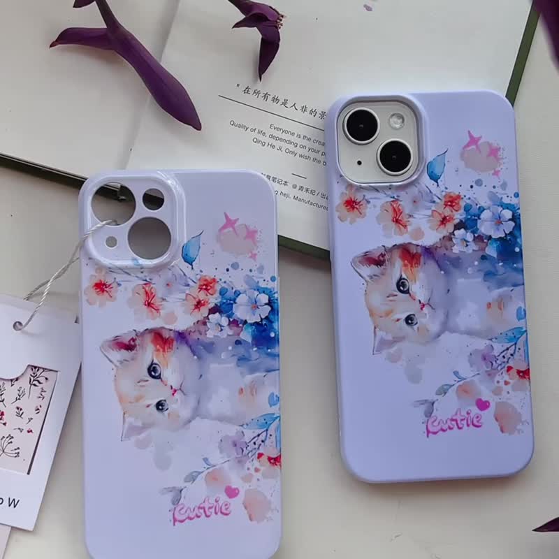 呆萌猫咪 造夢原創手機殼手繪水彩可愛簡單小清新適用iphone15 - 手机配件 - 其他材质 