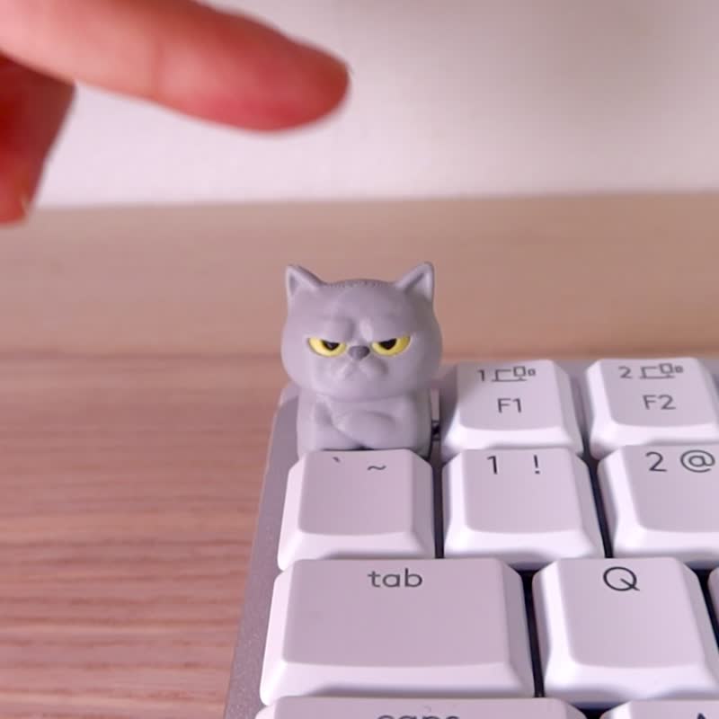 猫咪不爽键帽, 3D打印公仔键帽,厌世表情灰猫,机械键盘装饰 - 玩偶/公仔 - 塑料 灰色