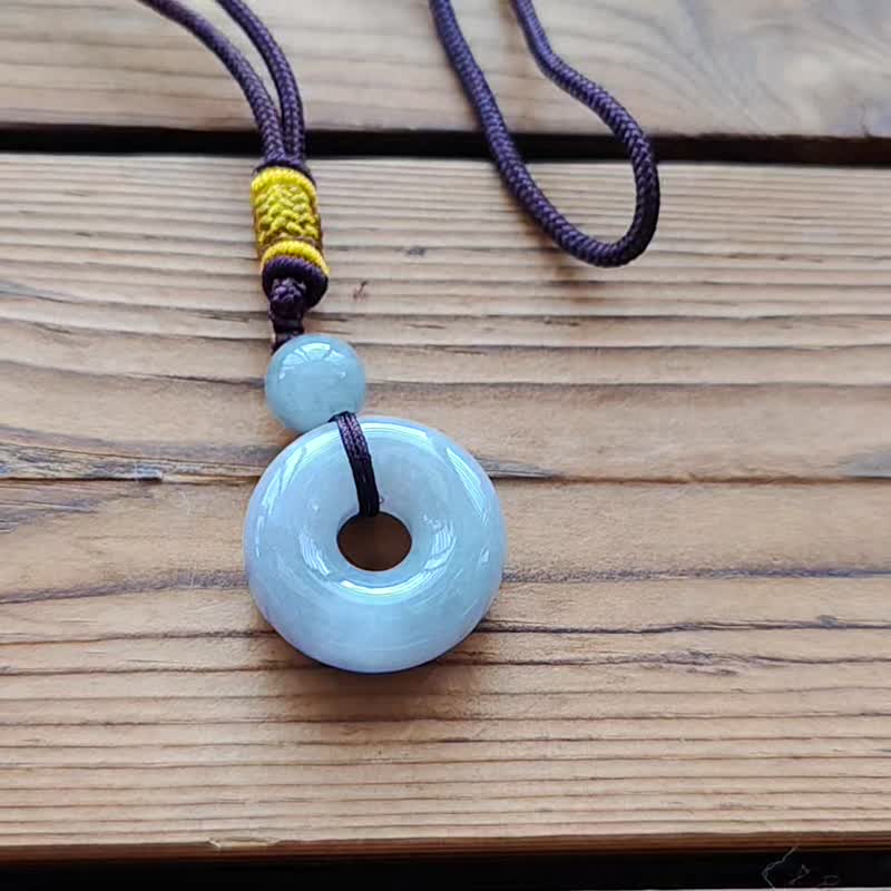 【亲翠】天然翡翠 冰蓝紫意境棉胖甜甜圈调整式绳链 - 项链 - 玉石 紫色