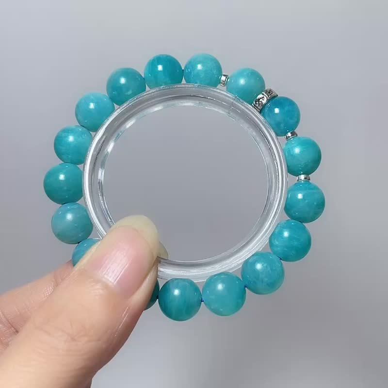 天然矿石 天河石 10.5 mm  925纯银 手链 - 手链/手环 - 宝石 蓝色