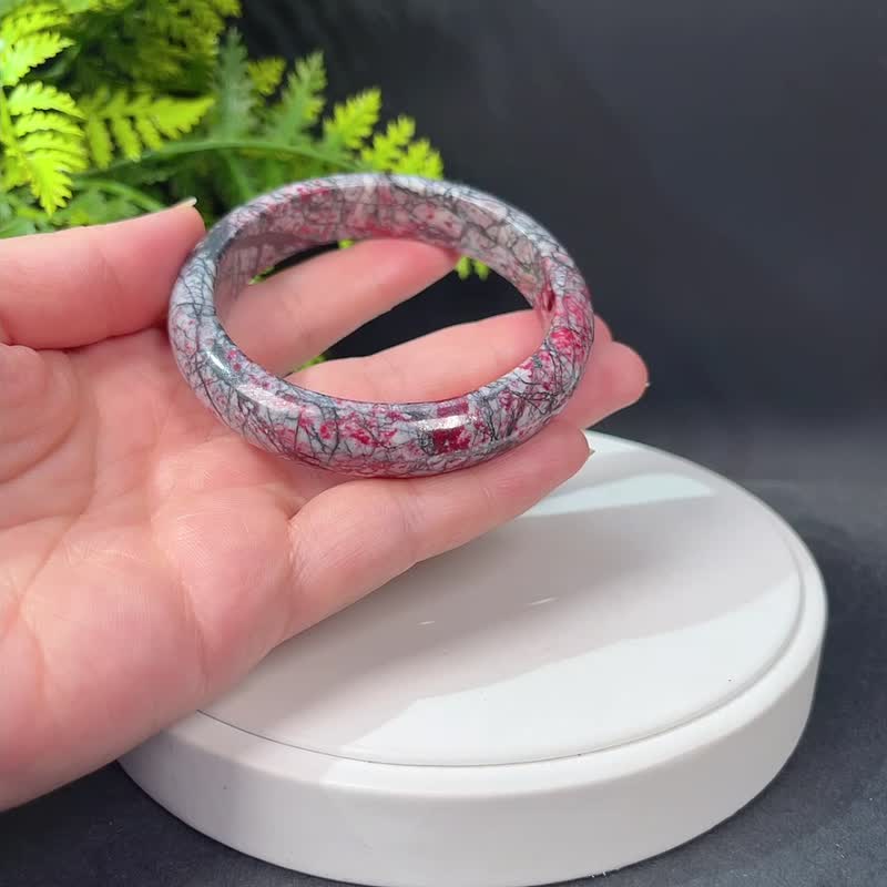 原矿朱砂手镯60MM 网花鸡血红辰砂手环 鸿运吉祥去处通达如愿所求 - 手链/手环 - 宝石 红色