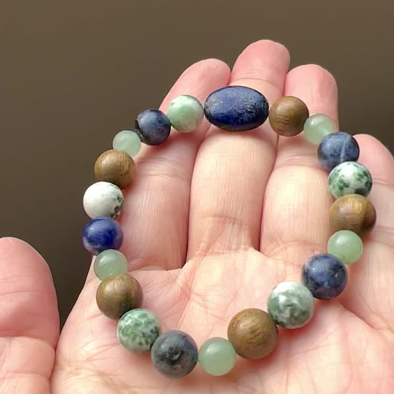 ||蓝印||绿飘花系列。俄罗斯和阗玉/绿檀/青金石/苏打石 快速出货 - 手链/手环 - 水晶 绿色