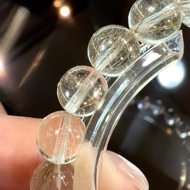天然玻璃透体细闪金银发水晶8.5mm21.12g主招财改善运气排除负面 - 手链/手环 - 水晶 银色