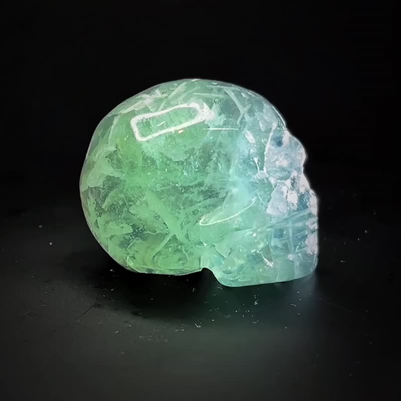 No.18 羽毛绿粉红 萤石 骷髅头 头骨 - 摆饰 - 水晶 绿色