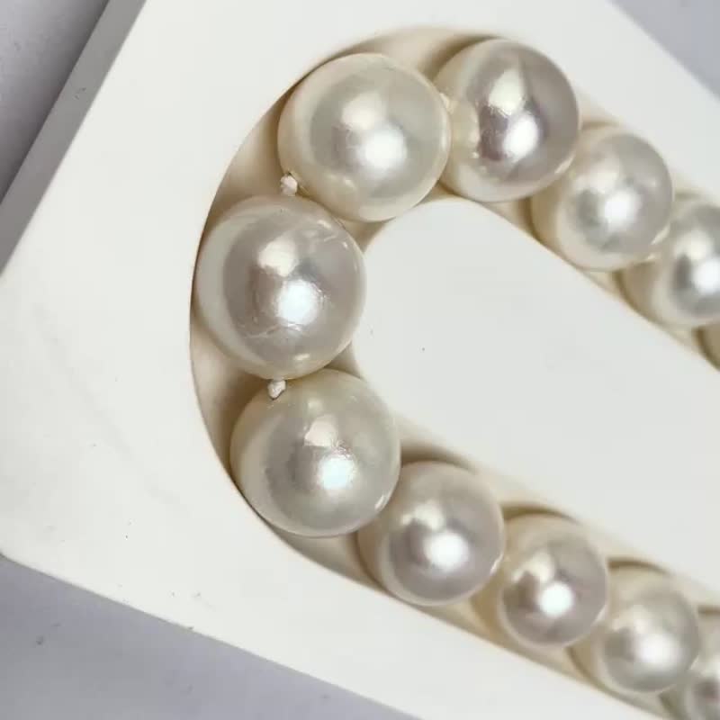 节日礼物 串链 天然淡水珍珠项链 冷白光 大珍珠 纯银 - 项链 - 珍珠 白色