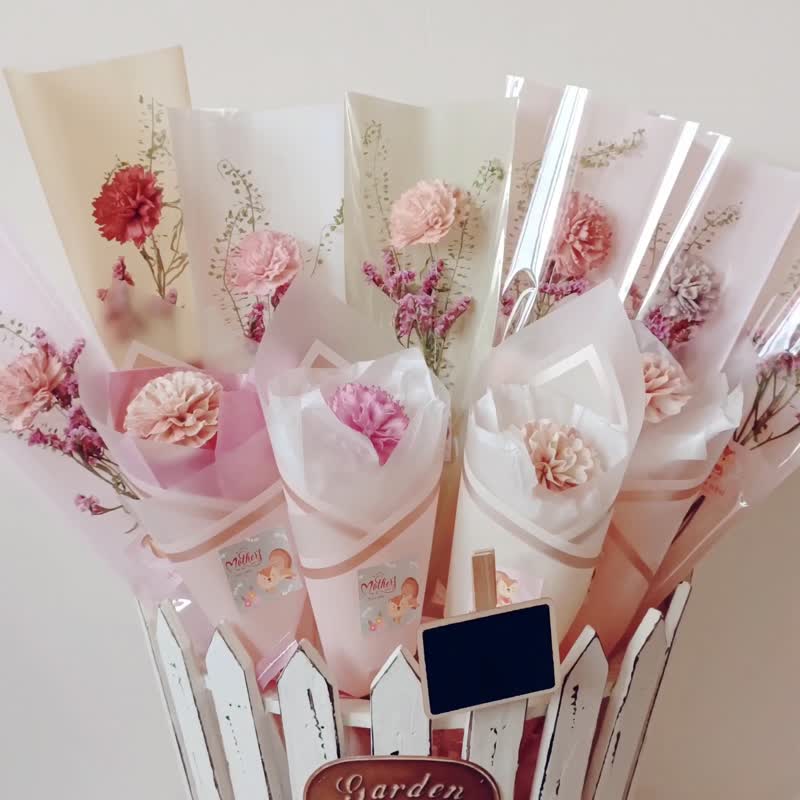 永生玫瑰康乃馨花束 情人节生日企业赠品课程礼七夕情人节花束中 a - 干燥花/捧花 - 植物．花 红色