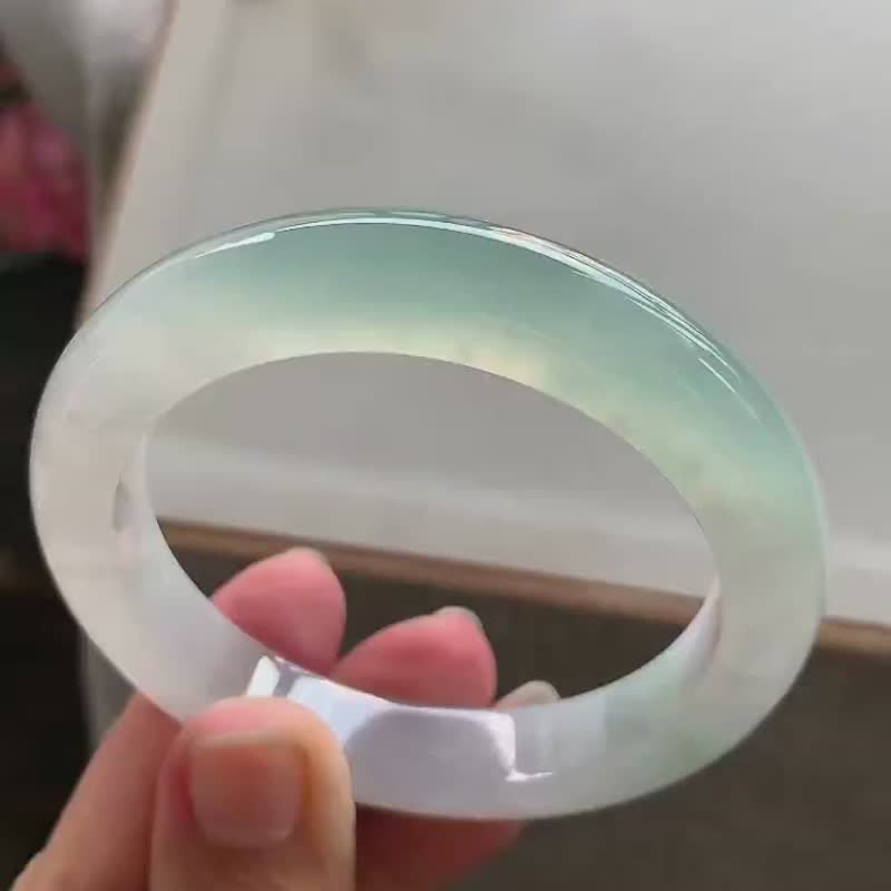 冰种翡翠天然翡翠玉镯 A玉手镯 玉鈪 • 冰种天空蓝翡翠福镯 - 手链/手环 - 玉石 蓝色