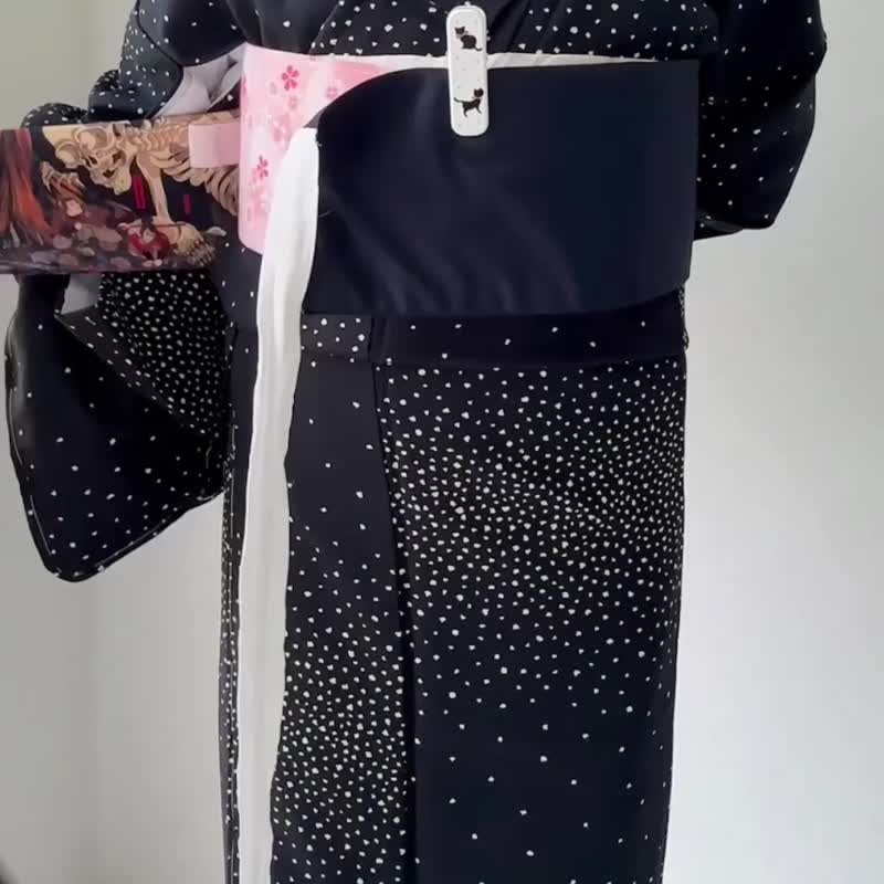 预系式定型名古屋带-日本梅花纹 简易太鼓结 双层设计 茶道与和服 - 皮带/腰带 - 聚酯纤维 黑色