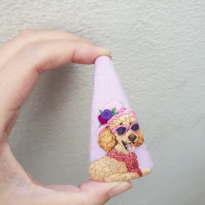 贵宾犬刺绣发夹，手工缝制，送礼自用皆宜 - 发饰 - 亚麻 紫色