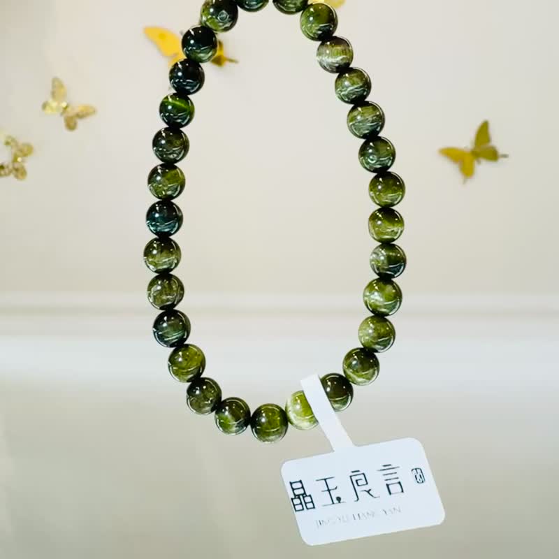 天然猫眼浓色青草色绿碧玺6mm水晶招财事业强磁场电气石 - 手链/手环 - 水晶 绿色