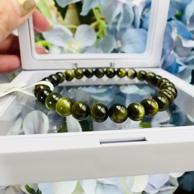 天然猫眼浓色青草色绿碧玺6mm水晶招财事业强磁场电气石 - 手链/手环 - 水晶 绿色