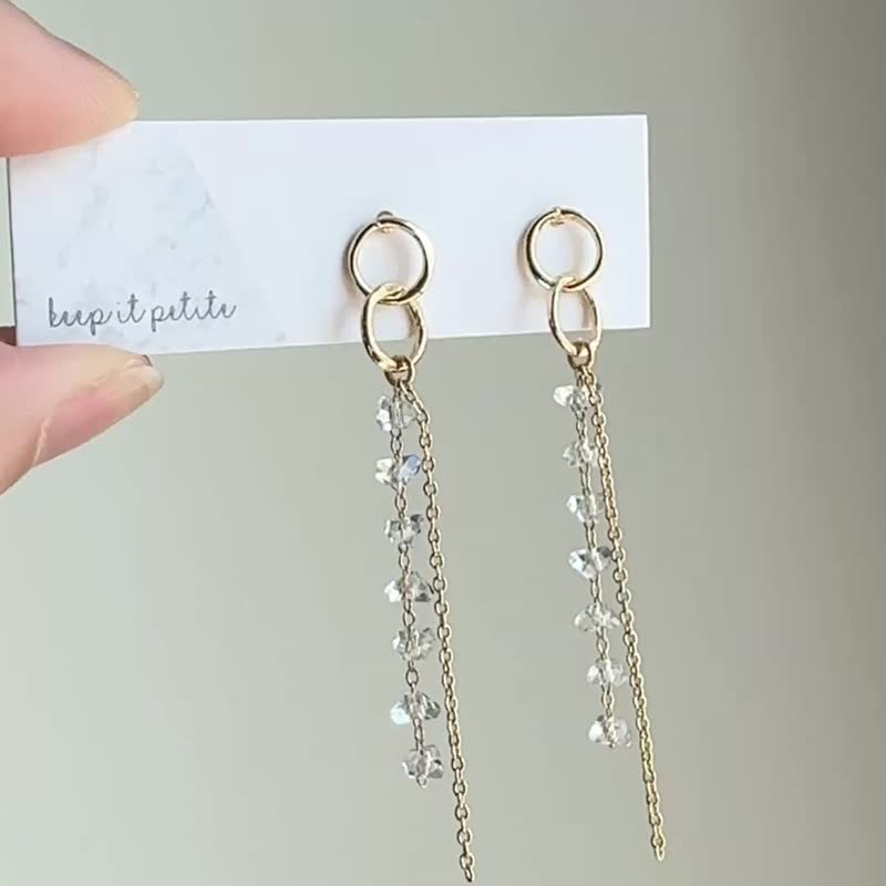 日系知性 切角闪石 长链双环耳环 耳线 姊妹 闺蜜 生日礼物 - 耳环/耳夹 - 其他材质 金色