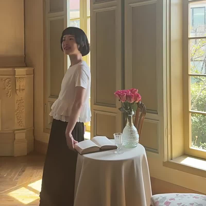 白色 雙層花邊短袖圓領小白T恤 甜美風百搭上衣 - 女装 T 恤 - 棉．麻 白色