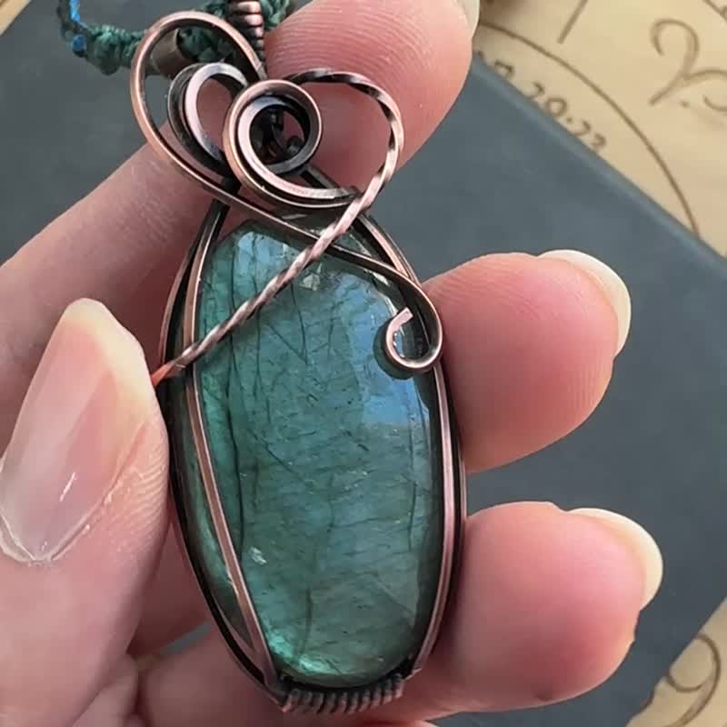 WW433 民族风 全手工编织 绕铜线 复古做旧 wire wrap 拉长石吊咀 - 项链 - 铜/黄铜 咖啡色