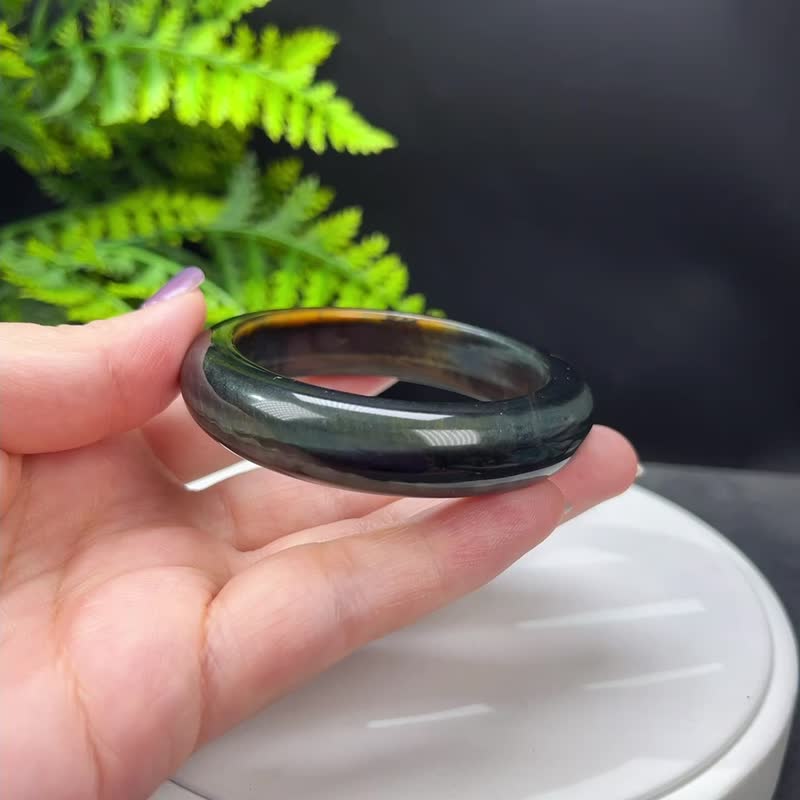 蓝黄虎眼石手镯 52MM 聚宝盆一线天 蓝黄虎睛石手环 勇气信念信心 - 手链/手环 - 半宝石 