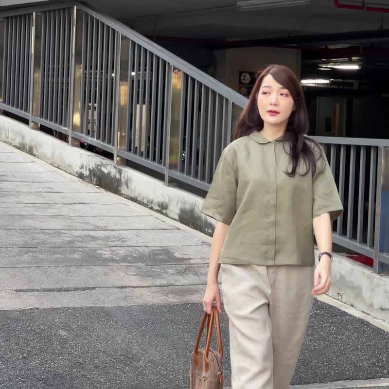Ginny 慢跑裤，麻长裤，自然色。 - 男士长裤 - 棉．麻 卡其色