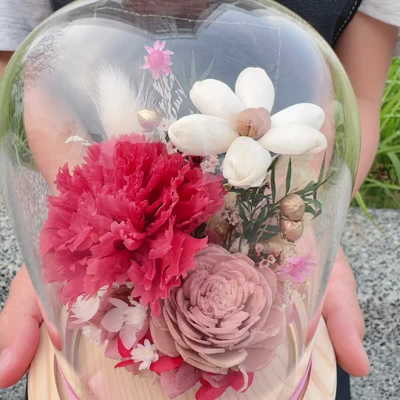 可急单 芸格花艺 一辈子的温柔 赠小卡 母亲节玻璃盅罩 永生花康/ - 干燥花/捧花 - 植物．花 多色