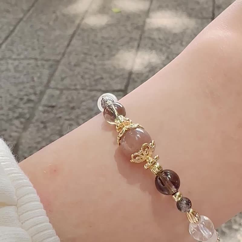 夜语静月 |日月同辉 茶晶 黑发晶 | 水晶手环 手链定制 - 手链/手环 - 水晶 黑色