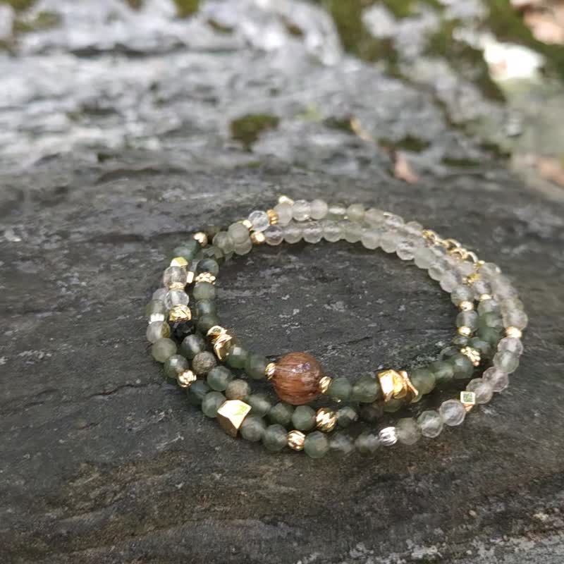 (3圈)(天然石水晶手链)(绿发晶X铜发晶X白水晶X黑尖晶) - 手链/手环 - 水晶 绿色