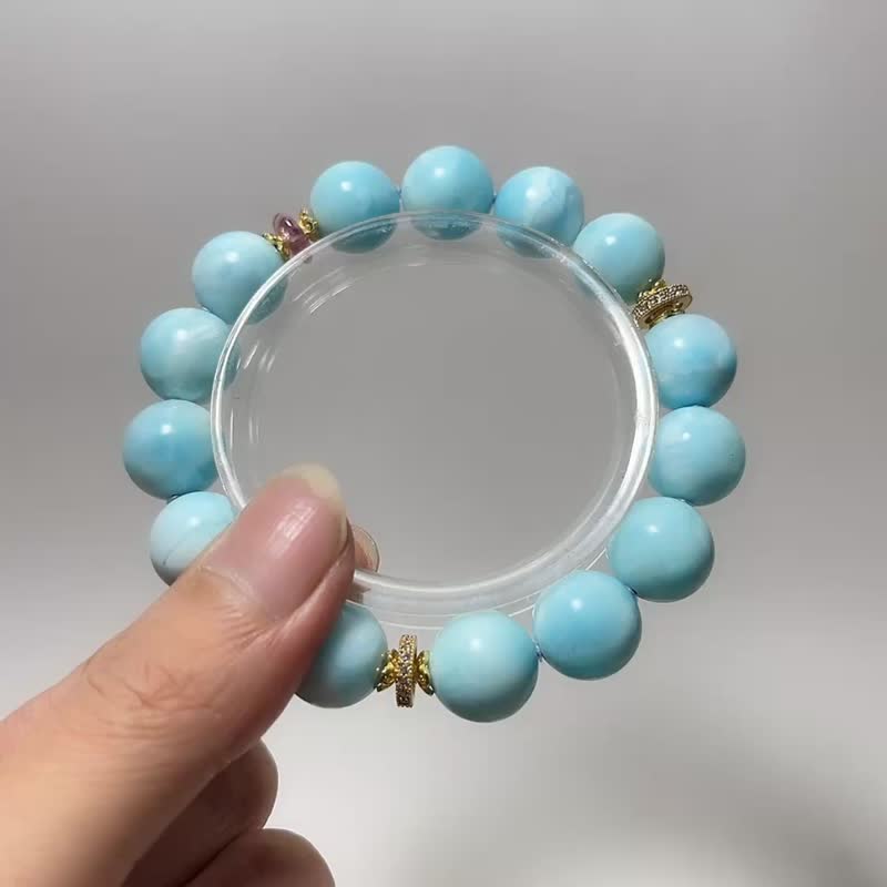 天然矿石 高等级异极矿13mm 粉红碧玺 手链 - 手链/手环 - 宝石 蓝色
