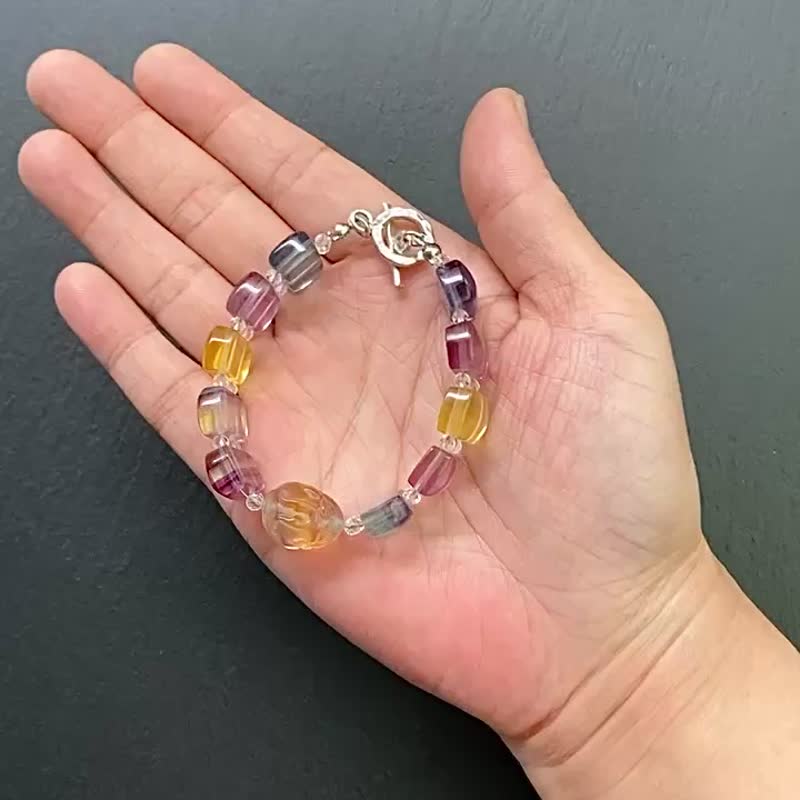 萤石 白水晶 萤石龙龟  招 财运 保平安 避邪 纯银 手链 - 手链/手环 - 水晶 多色