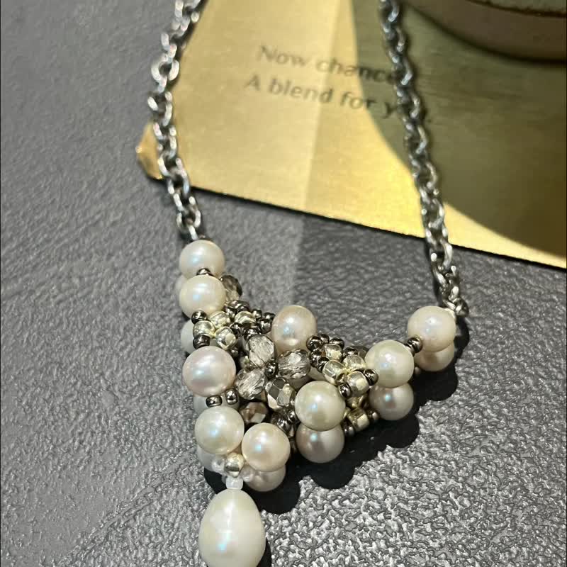 Meppy雪花珍珠毛衣链 - 项链 - 珍珠 银色