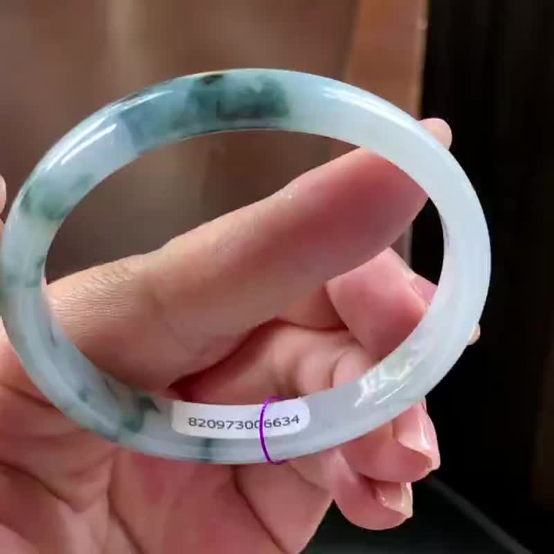 冰种翡翠天然翡翠玉镯 A玉手镯玉鈪 • 糯冰种水墨丹青翡翠贵妃镯 - 手链/手环 - 玉石 蓝色