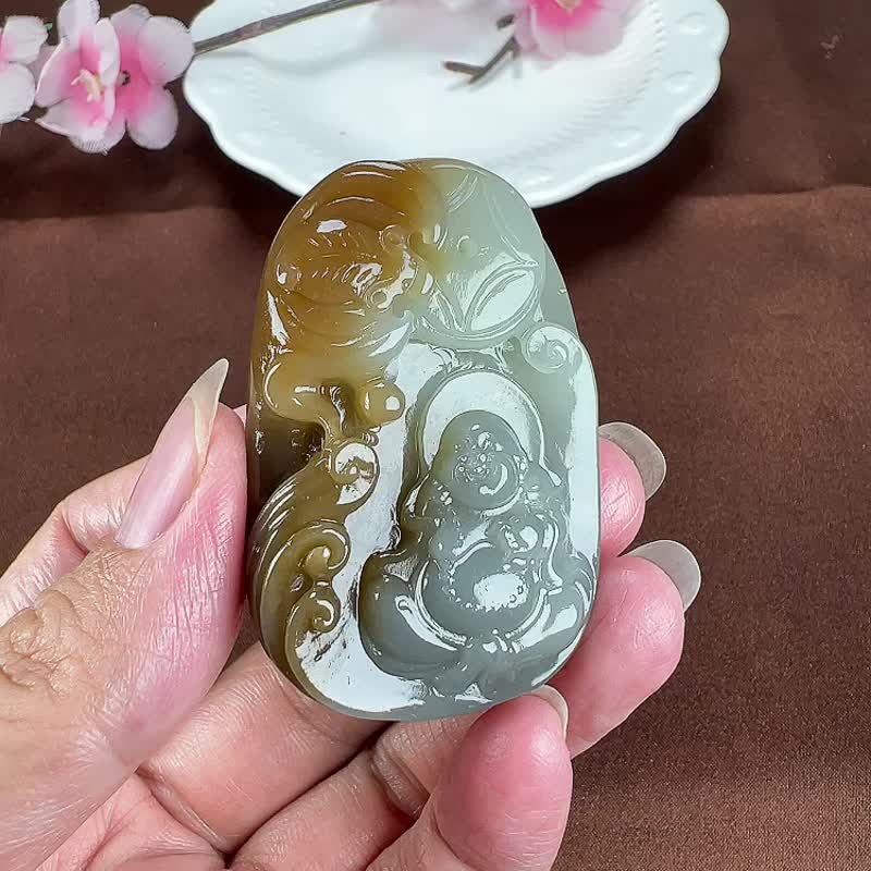 秒杀价 天然新疆和田玉楼兰三色弥勒佛吊坠 - 吊饰 - 玉石 